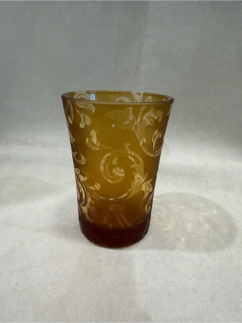 Michael Weems MCM Elise Amber Etched Scroll Glass Tumbler